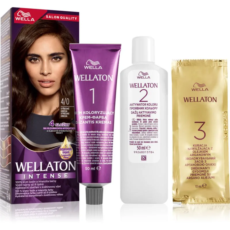 Wella Wellaton Intense μόνιμη βαφή μαλλιών με έλαιο αργκάν απόχρωση 4/0 Medium Brown 1 τμχ