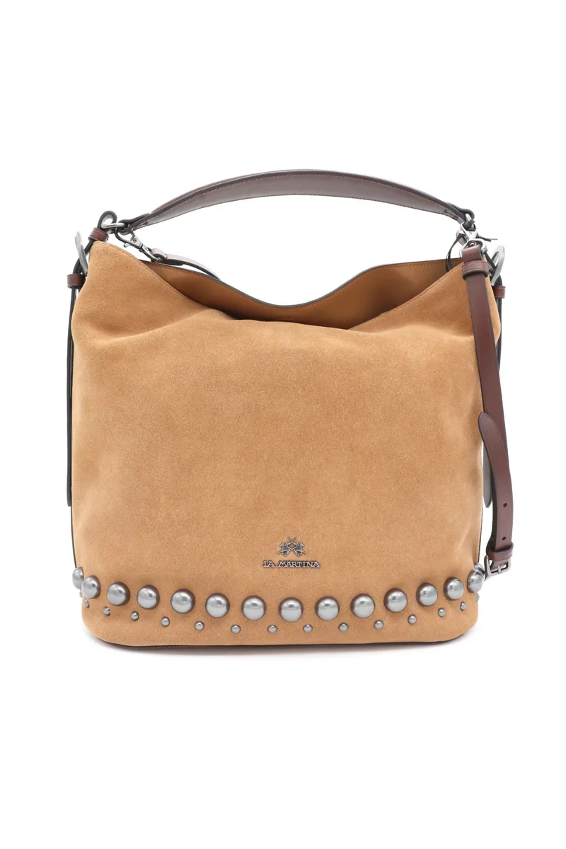 LA MARTINA LARGE SHOULDER BAG SUEDE/CUOIE ΤΣΑΝΤΑ ΧΕΙΡΟΣ/ΩΜΟΥ ΤΡΟΥΚΣ LOGO ΤΑΜΠΑ