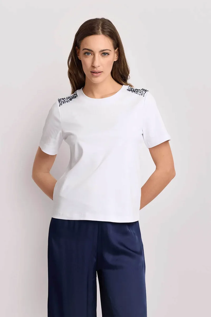 Kocca γυναικείο T-shirt με διακοσμητικές πέτρες "Mariacristina" - P26PTS8362ABUN0000 Λευκό