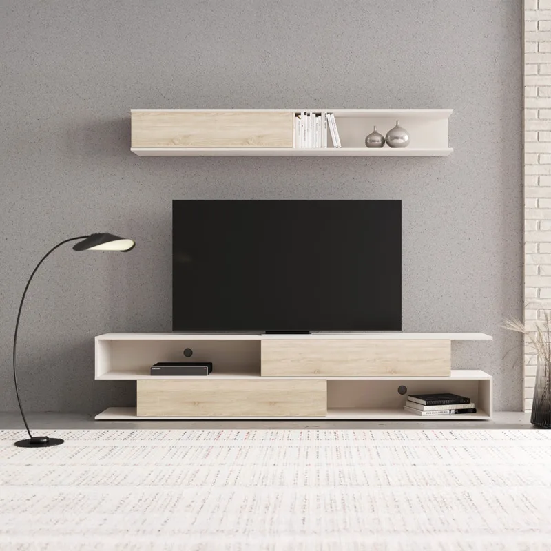 Σύνθετο σαλονιού Brick pakoworld σε oak-κρεμ απόχρωση 240x40x50.4εκ - PAKO WORLD - 192-000045