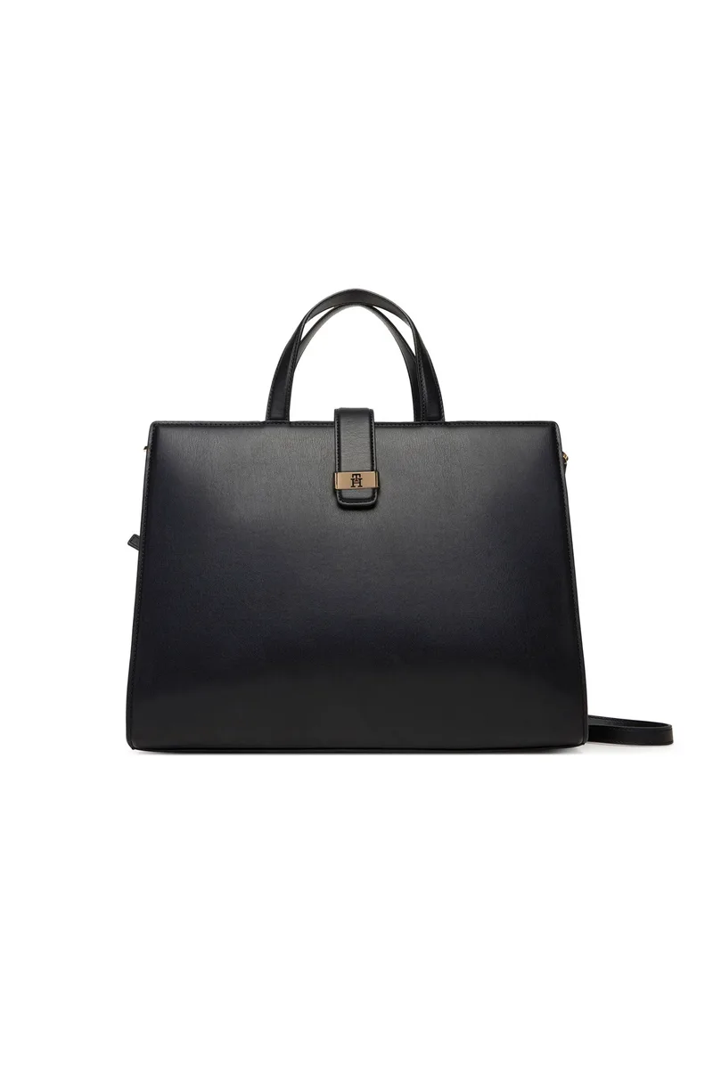 Tommy Hilfiger τσάντα χειρός με μεταλλικό λογότυπο "TH Heritage Satchel" - AW0AW18287 Μαύρο