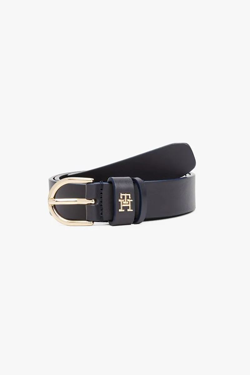 Tommy Hilfiger γυναικεία δερμάτινη ζώνη με μεταλλικό monogram - AW0AW16836 Σκούρο Μπλε