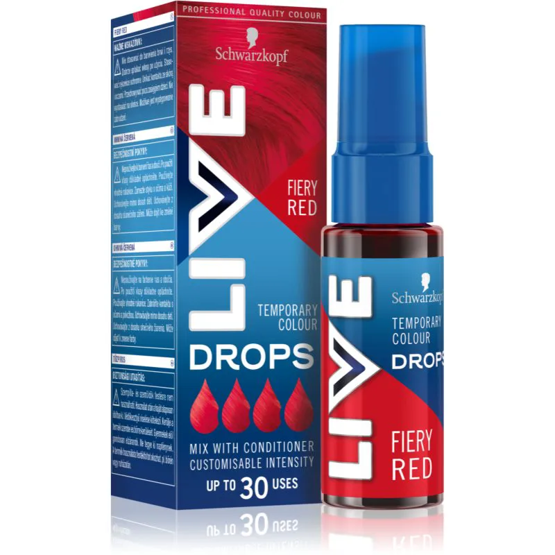Schwarzkopf LIVE Drops προσωρινή χρωματιστή σκιά απόχρωση Fiery Red 30 ml