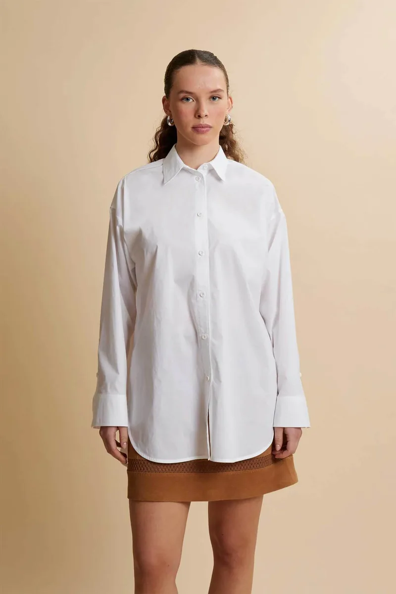 La Martina γυναικείο μακρύ πουκάμισο poplin Oversized Fit "Clara" - WCC005-PP740 Λευκό