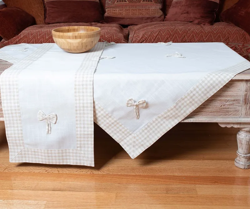 Τραπεζομάντηλο Silk Fashion Bow Ivory/Καφέ 140x140