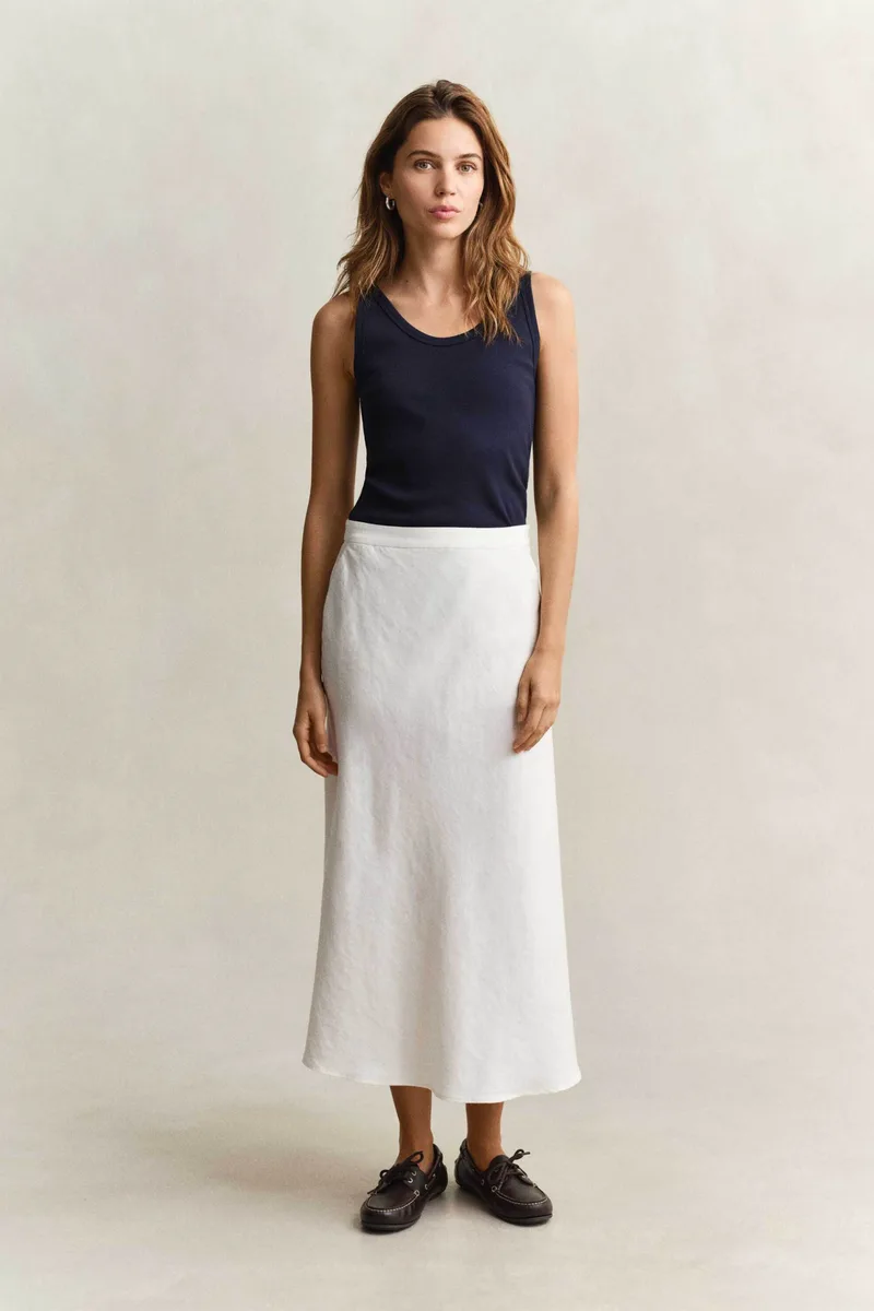 Gant γυναικεία midi φούστα ψηλόμεση με λινάρι Relaxed Fit - 4400231 Λευκό