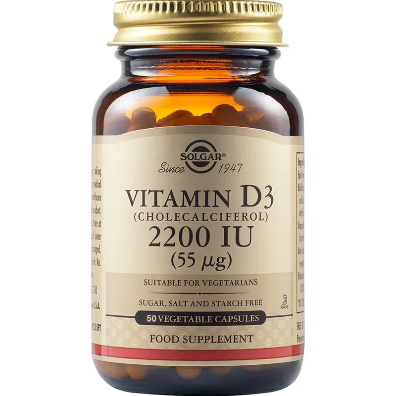 Solgar Vitamin D3 2200IU Συμπλήρωμα Διατροφής Βιταμίνης D3 για την Καλή Λειτουργία των Οστών & Ανοσοποιητικού 50caps