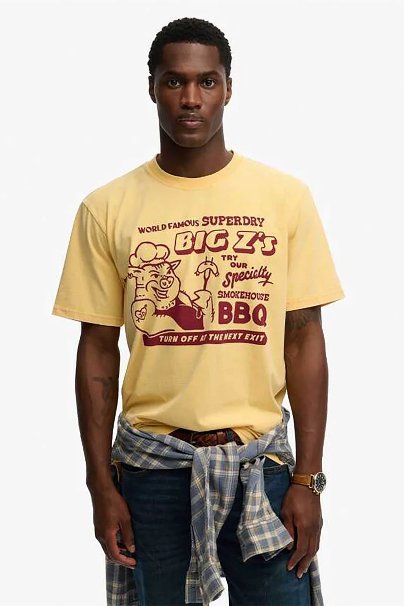 Superdry ανδρικό T-shirt με print Loose Fit "Roadside Trade" - M1012360A Κίτρινο