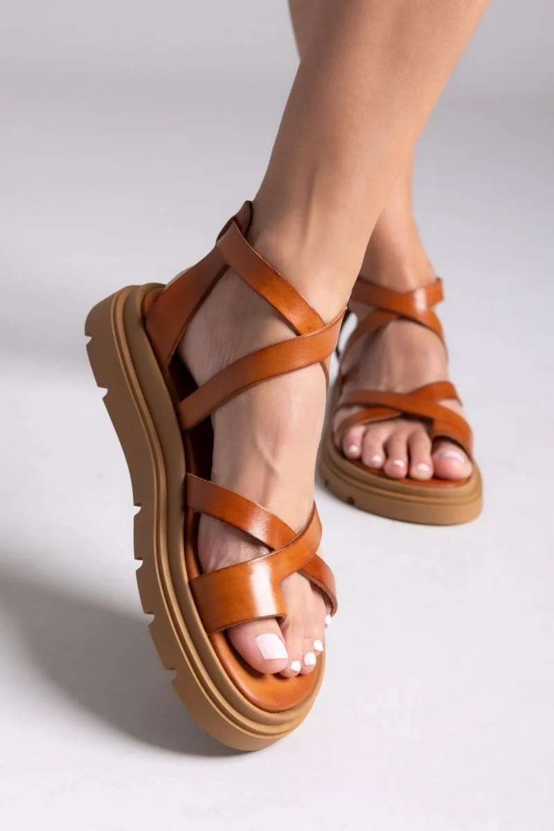 TFP Leather Flatform Thong Sandals - 510 - Tan