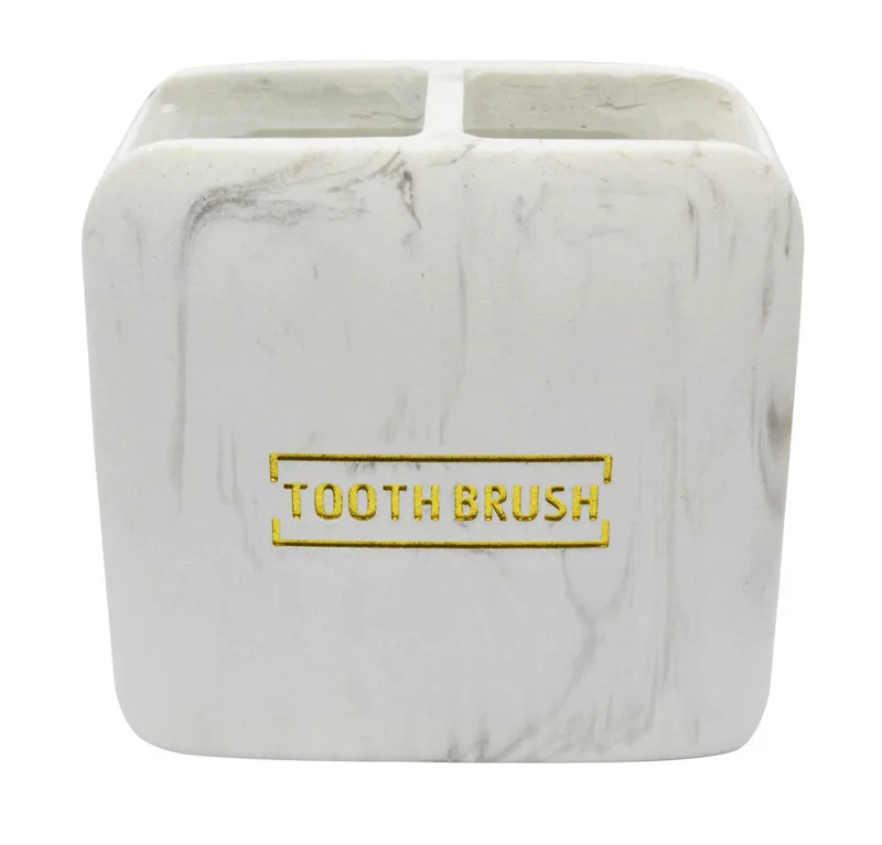 Θήκη Για Οδοντόβουρτσες Polyster Marble Χρυσό 10x6,5x10cm
