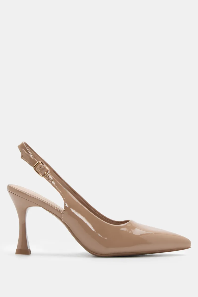 Γόβες Slingback Μυτερές - Μπεζ-Σκούρο