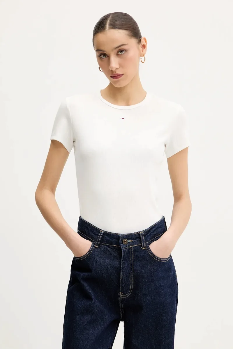 Tommy Jeans Μπλουζάκι basic γυναικείο από βαμβάκι με ελαστάν 2-pack
