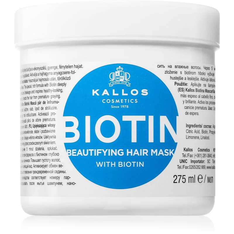 Kallos KJMN Professional Biotin μάσκα για απαλά, αδύναμα και εύθραυστα μαλλιά 275 ml