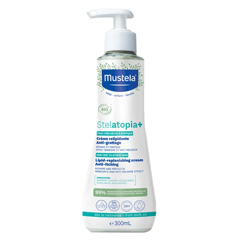 Mustela Stelatopia+ Lipid-Replenishing Cream Anti-Itching Μαλακτική Κρέμα Σώματος Κατά του Κνησμού για Εξαιρετικά Ξηρό, Ατοπικό Δέρμα με Αντλία 300ml
