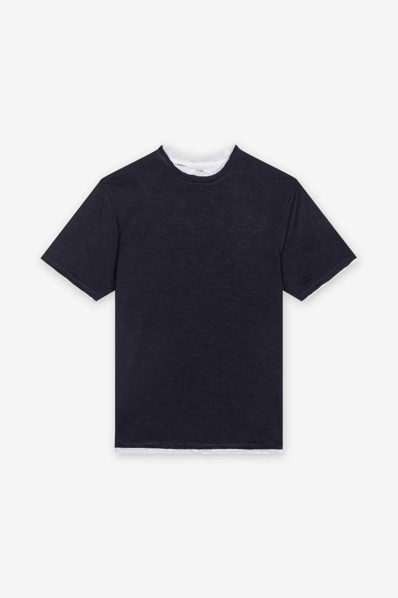 Seinse ανδρικό T-shirt με raw-edge τελειώματα Regular Fit - TE3210SS 126 Μπλε Σκούρο