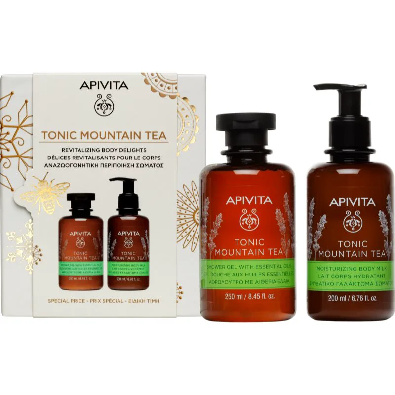 Apivita Tonic Mountain Tea Shower Gel & Body Milk Set σετ δώρου για λαμπρότητα και ενυδάτωση