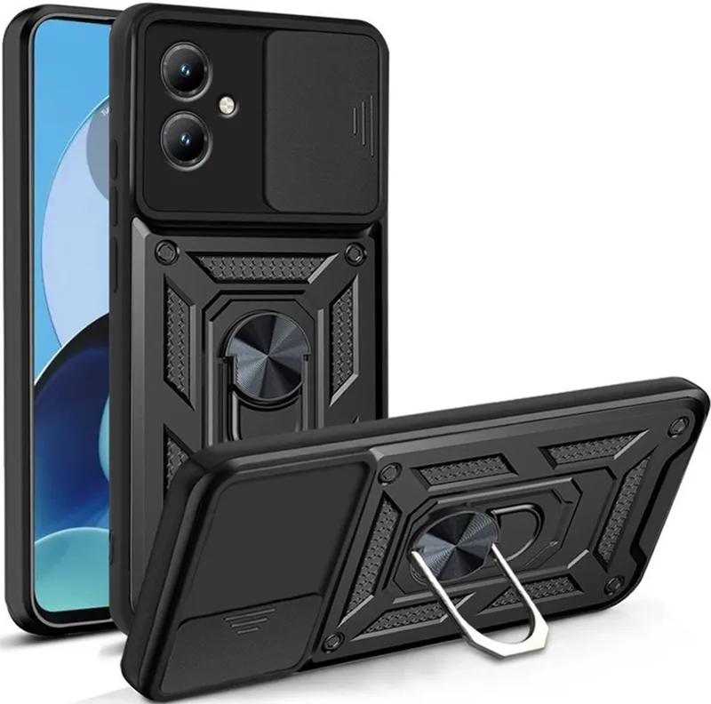 Techsuit CamShield - Ανθεκτική Θήκη με Κάλυμμα για την Κάμερα & Μεταλλικό Ring Holder - Motorola Moto G14 - Black (5949419070561)