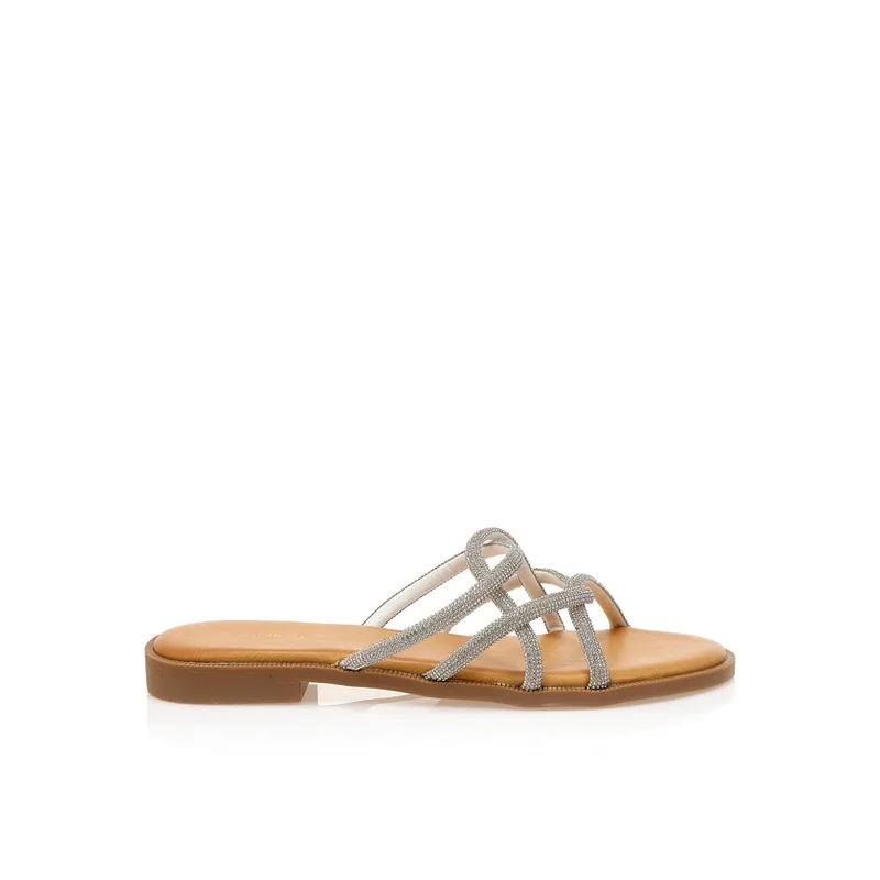 Σανδάλια TSOUKALAS λευκά δερματίνη με πολλαπλά λουράκια από στρας ΛΕΥΚΟ