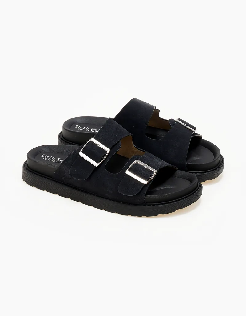 Σανδάλια flatform με suede υφή - Μαύρο
