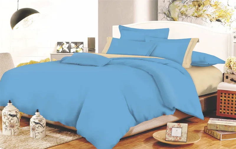 Σετ Σεντόνια Φάσα Polycotton Διπλά 200x240εκ. Sky Blue-Μπεζ Komvos Home 7001105-30 (Τύπος κατωσέντονου: Χωρίς Λάστιχο, Ύφασμα: 50% Cotton-50% Polyester, Χρώμα: Γαλάζιο , Μέγεθος: Διπλά) - KOMVOS HOME - 7001105-30