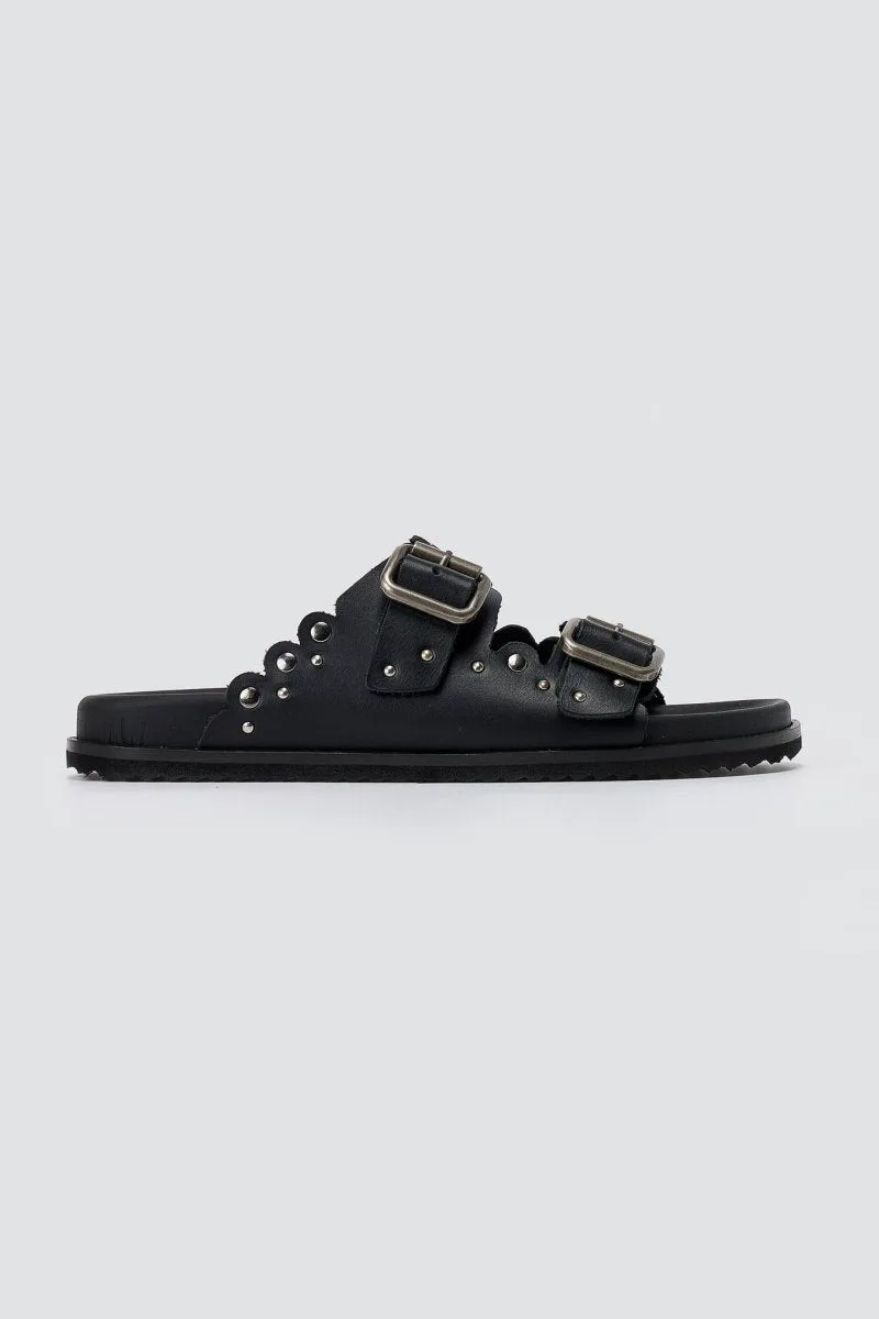 ATENEO Studded Buckle Sandals - 61316 - Black Matte