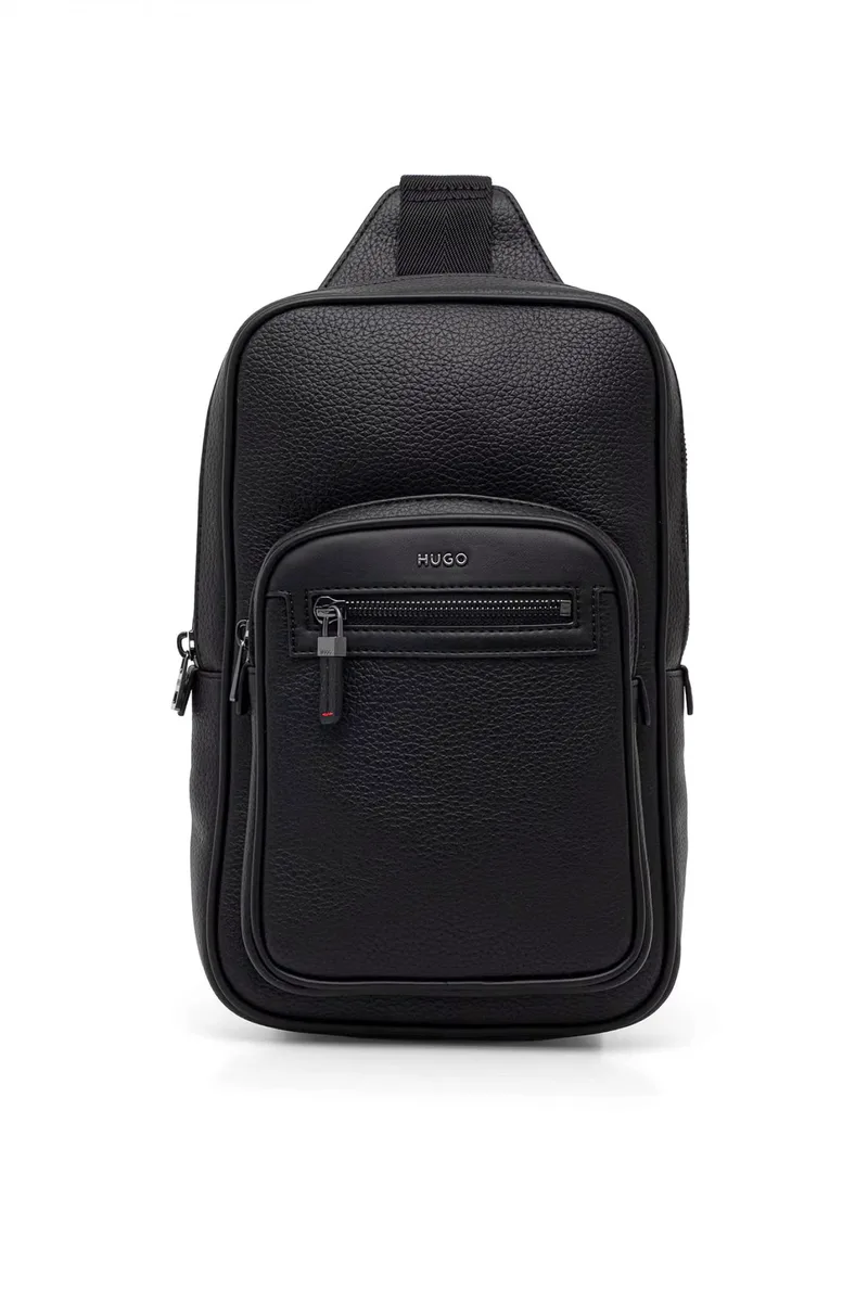 HUGO ΤΣΑΝΤΑΚΙ CROSSBODY HUKE_MONOSTRAP LOGO ΜΕΤΑΛΛΙΚΟ ΜΑΥΡΟ