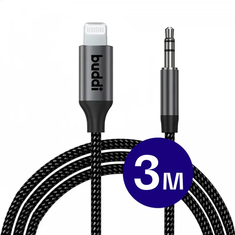 Καλώδιο Ήχου Buddi Flex Lightning (Male) σε AUX Jack 3.5mm (Male) με DAC Τσιπ 300cm 5 Έτη Εγγύηση - Black (8719246551765)