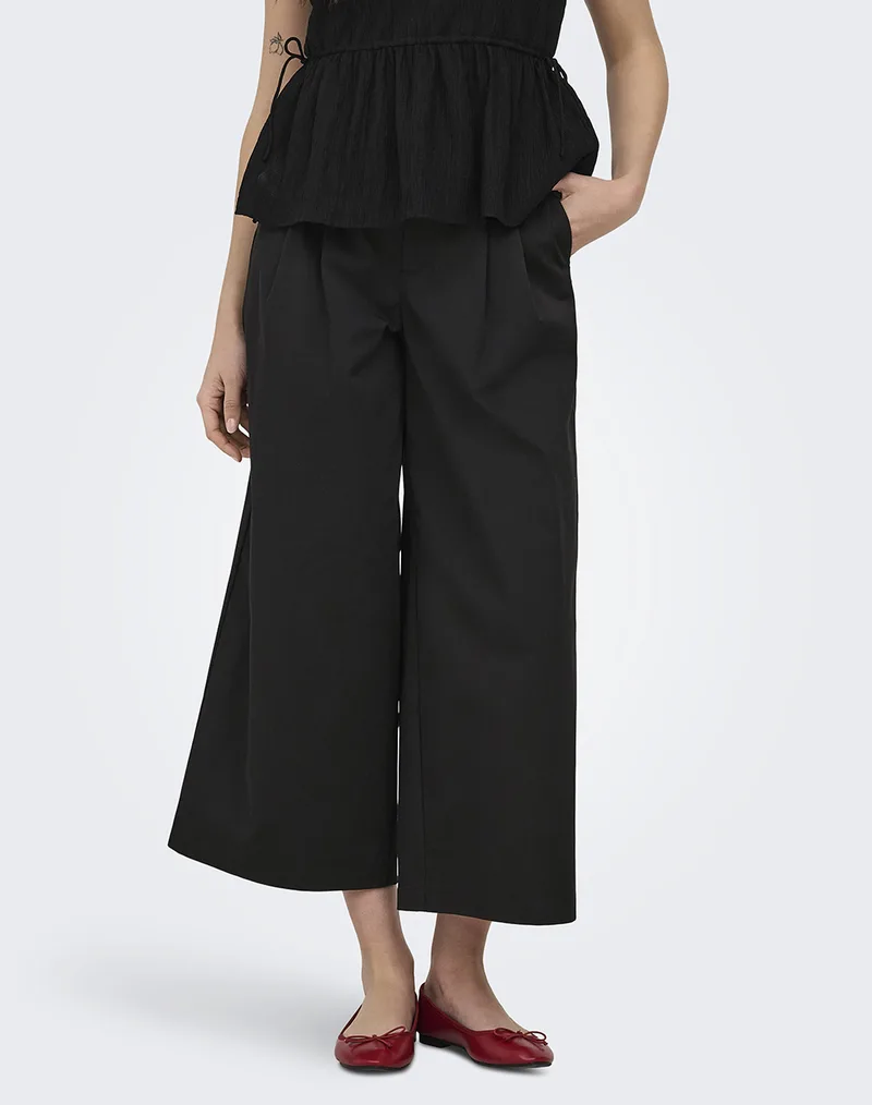 ONLY ONLTANNY MW PLEAT CULOTTE PANT CC PNT 15364078-BLACK Black
