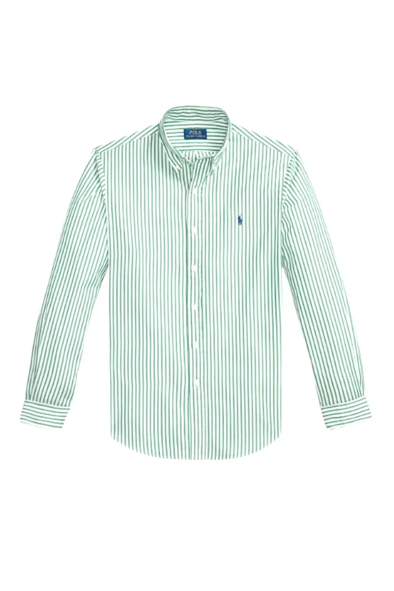 RALPH LAUREN ΠΟΥΚΑΜΙΣΟ ΡΙΓΕ BUTTON DOWN CUSTOM FIT ΠΡΑΣΙΝΟ-ΛΕΥΚΟ