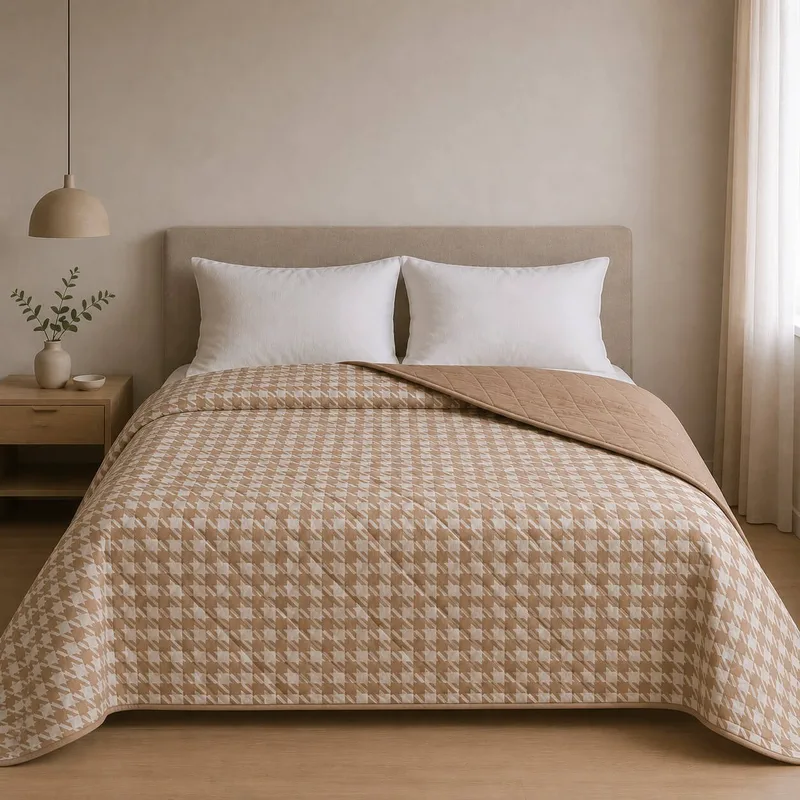 Κουβερλι Υπέρδιπλα 220x240 Pied De Poule Μπεζ