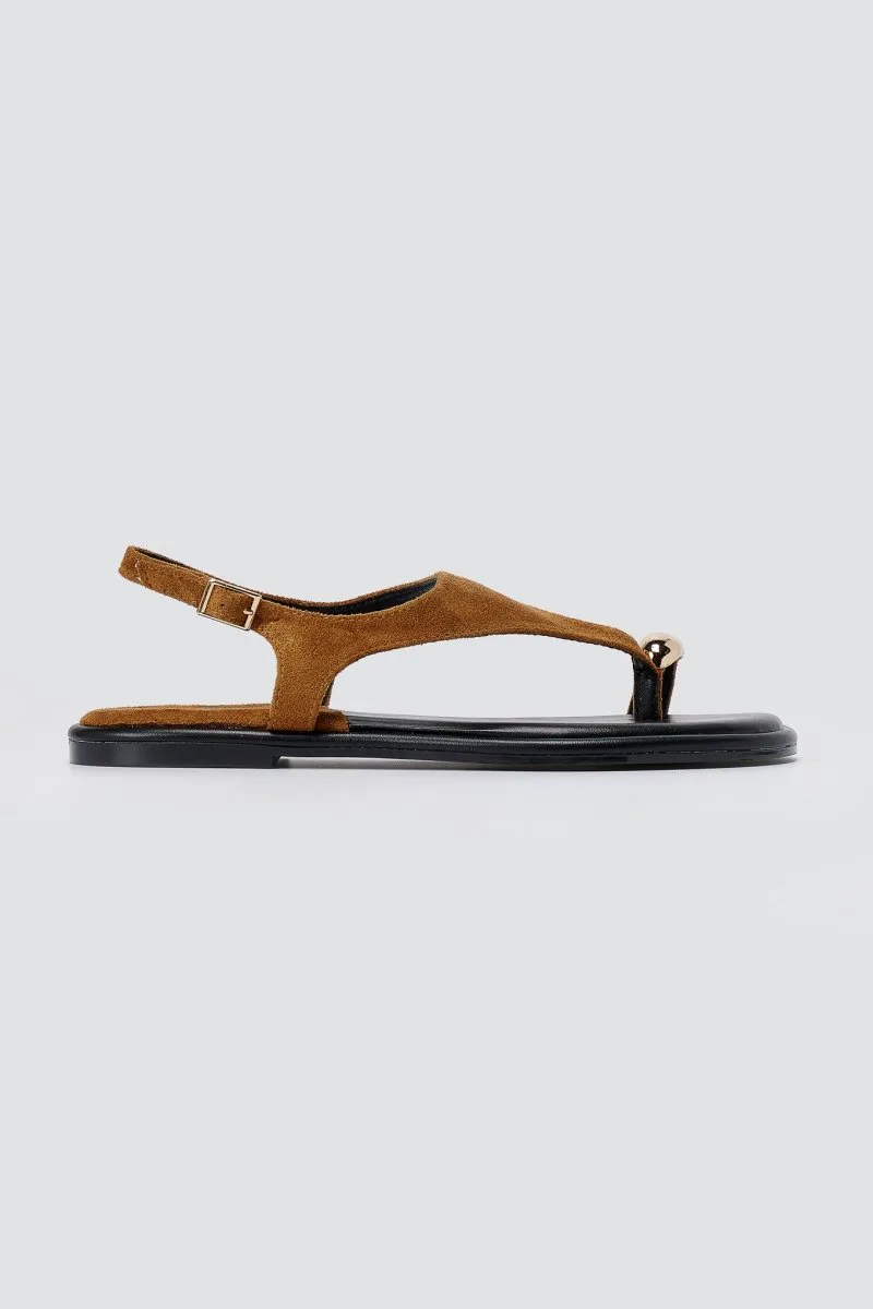 ERYNN Toe Ring Sandals Metal Detail - GG-108 - Tan Suede