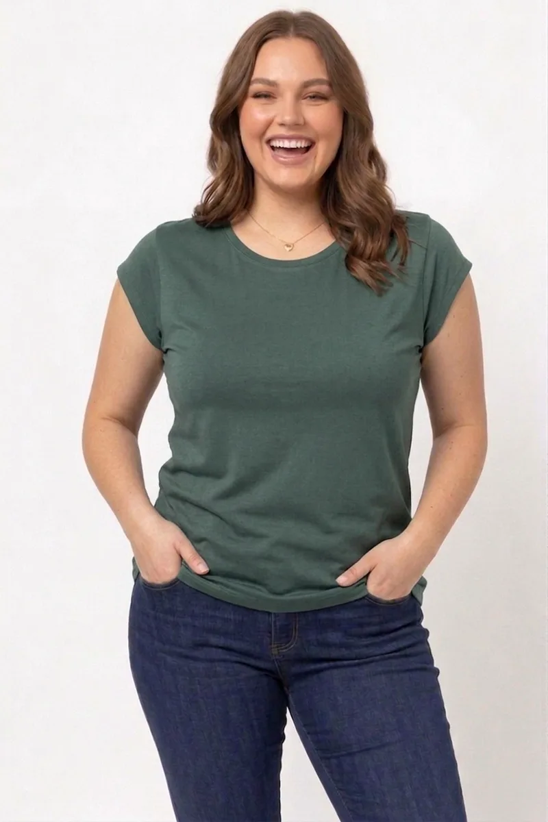 T-shirt με ζαπονέ μανίκι σε χακί χρώμα