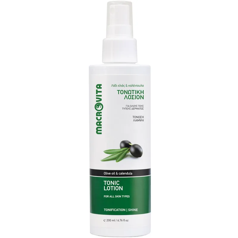 Macrovita Olive Oil & Calendula Tonification & Shine Ενυδατική Τονωτική Λοσιόν με Λάδι Ελιάς & Καλέντουλα για Καθαρισμό Προσώπου 200ml