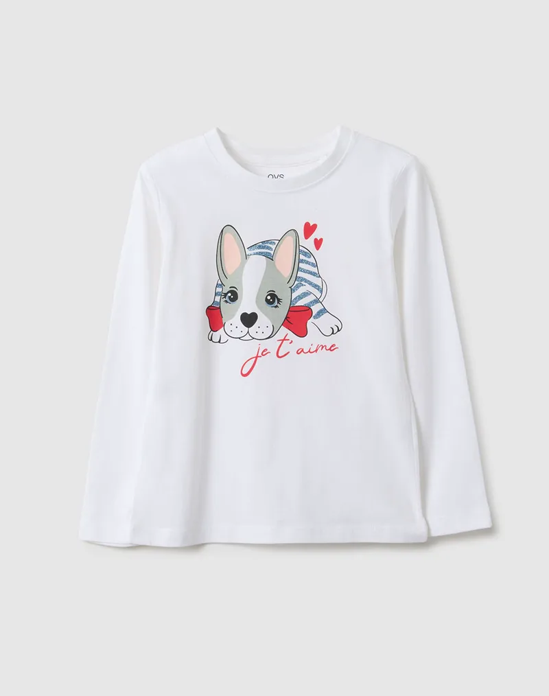 OVS TSH LS 4-5 COL GLITTER 2551383-BRIGHT WHITE White