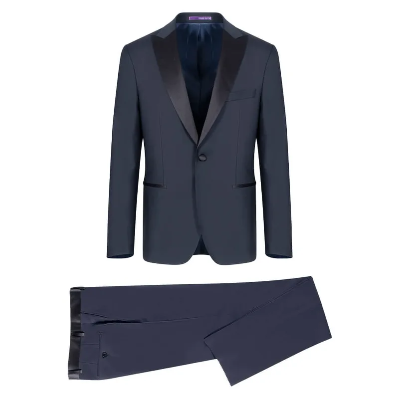 Γαμπριάτικο Tuxedo Μπλε Σκούρο με Peak Σατέν Πέτο Finest Wool (Modern Fit)