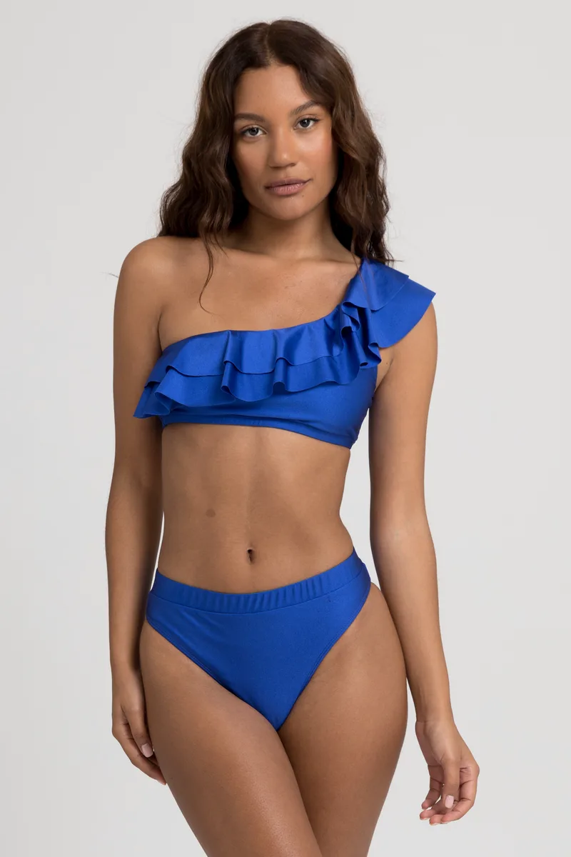 Μαγιό γυναικείο Bikini One Shoulder με Βολάν Blue ET1008-1-Μπλε