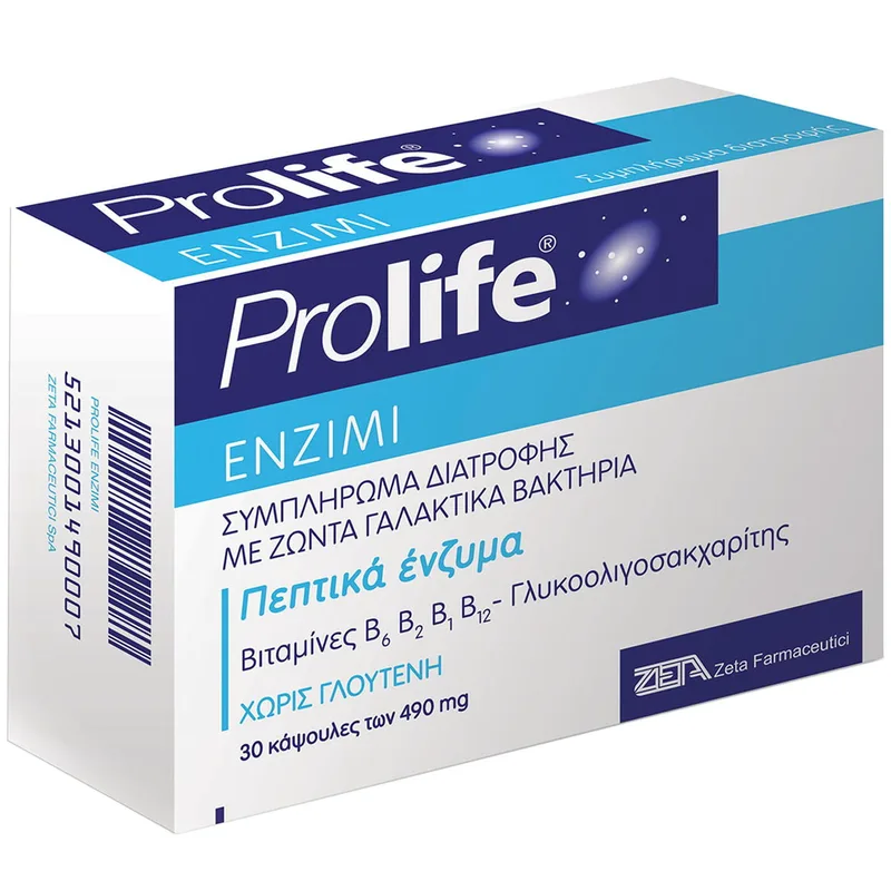 Prolife Enzimi Συμπλήρωμα Διατροφής με Πεπτικά Ένζυμα, Προβιοτικά & Βιταμίνες Β 30caps