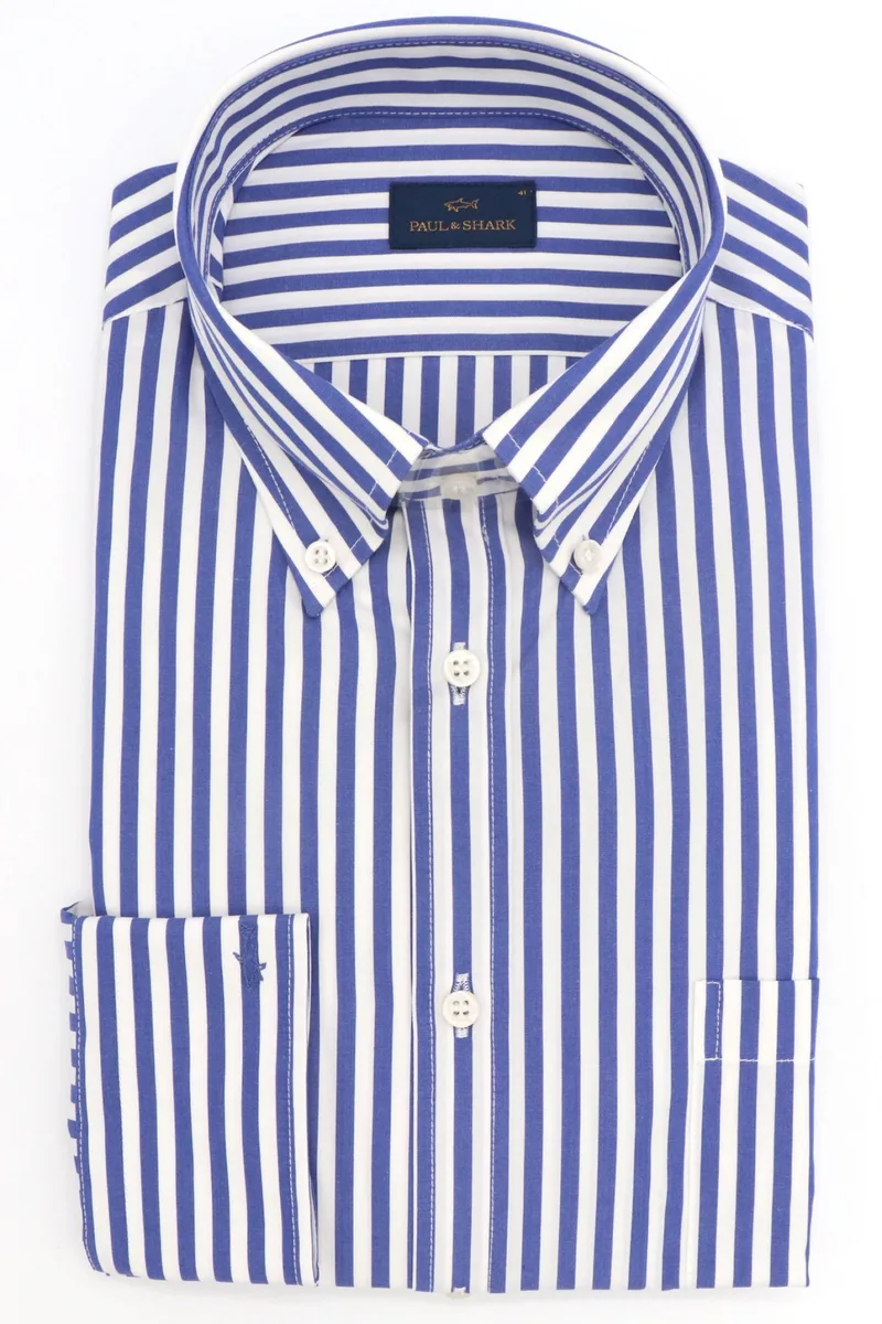 PAUL&SHARK ΠΟΥΚΑΜΙΣΟ BUTTON DOWN ΡΙΓΕ SOFT TOUCH ΜΠΛΕ-ΛΕΥΚΟ
