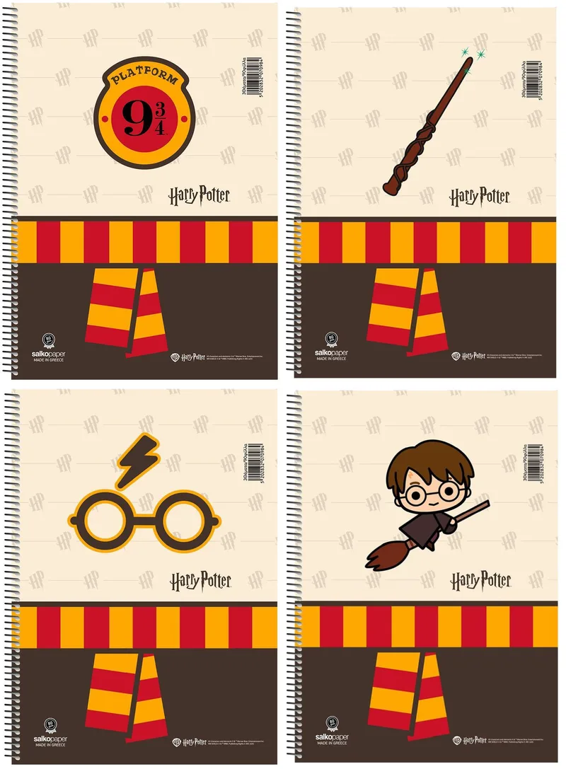 Τετράδιο σπιράλ ριγέ 2 θέματα/90 φύλλα 17x25 Salko Harry Potter (4 σχέδια)