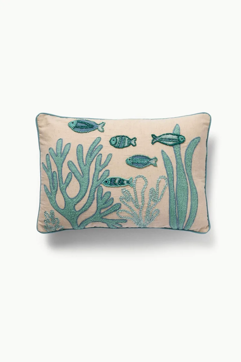Coincasa διακοσμητικό μαξιλάρι με κέντημα βυθό 50 x 35 cm - 006813799 Μπεζ