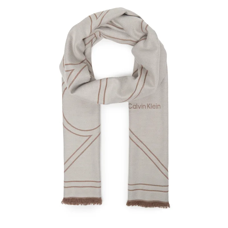 Πασμίνα Calvin Klein Emblem Repeat Lw Shawl W Fringes LV04F8074G Λευκό