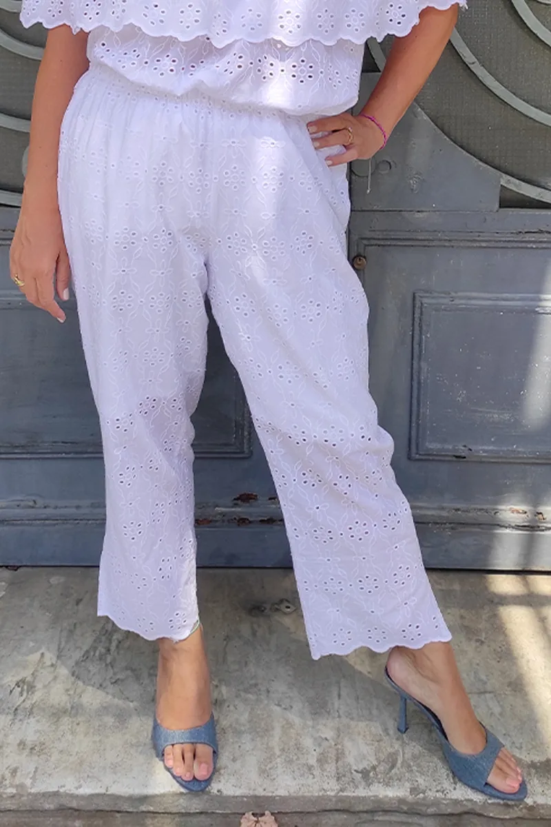 Παντελόνι broderie anglaise σε λευκό χρώμα