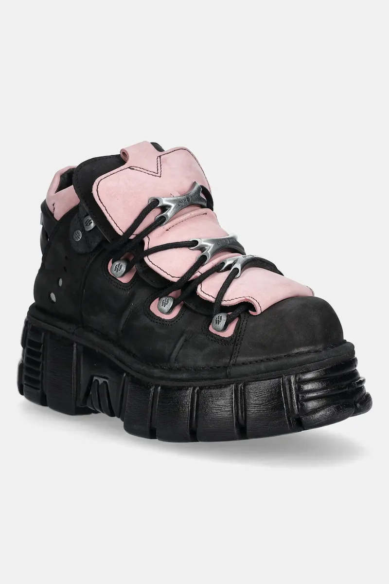 Nubuck sneakers New Rock Nobuck Negro + Nobuck Ροζ + Tower Negro Lateral