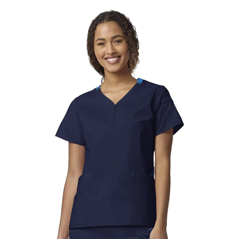 Μπλούζα Γυναικεία Υγειονομικών WonderFlex Button Curved Neck Friendship Wonderwink Navy Blue