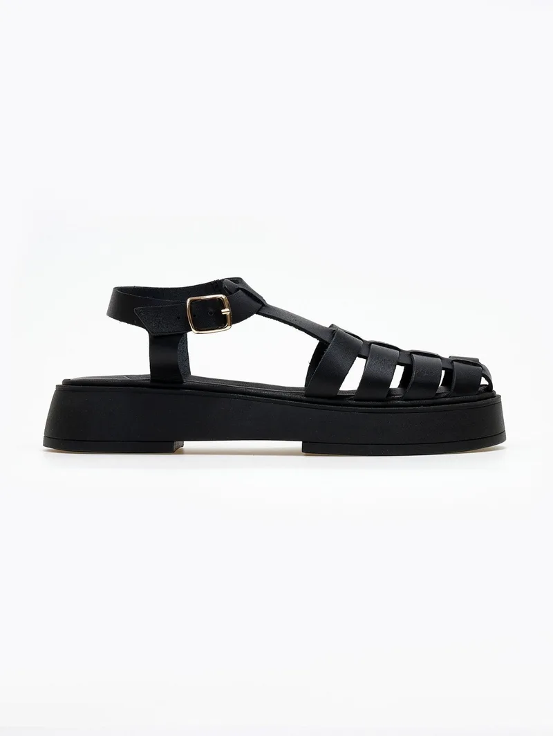 IRIS Leather Fisherman Flatform Sandals - 23/41SK - Black