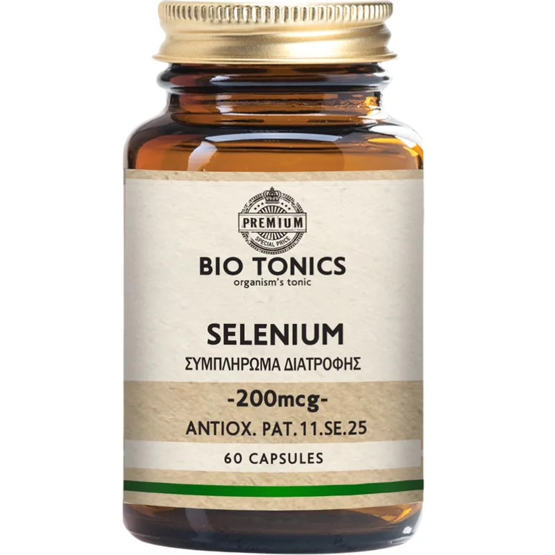 Bio Tonics Selenium 200mcg Συμπλήρωμα Διατροφής με Σελήνιο, Ζωτικό Ιχνοστοιχείο με Αντιοξειδωτική Δράση που Συμβάλλει στην Προστασία των Κυττάρων από το Οξειδωτικό Στρες & στη Φυσιολογική Λειτουργία του Ανοσοποιητικού Συστήματος 60caps