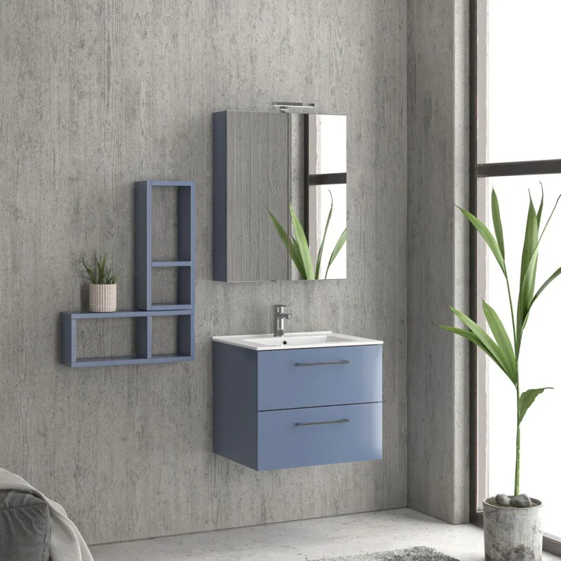 Έπιπλο με 2 Συρτάρια Luxury σε Blue Pigeon (60x47cm) (Έπιπλο με Νιπτήρα + Ράφι)