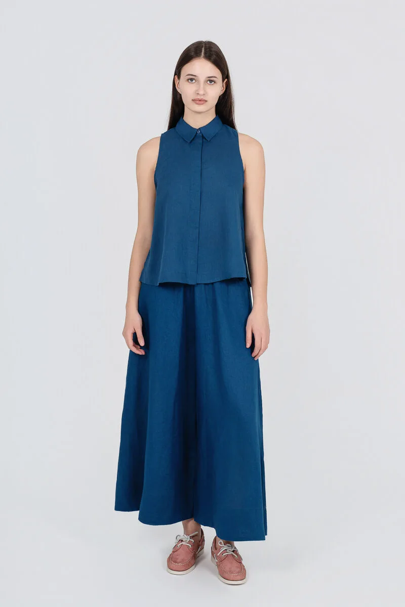 Philosophy Linen Halter Neck Cropped Shirt SH77269 Μπλέ