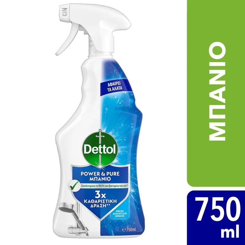 Dettol Power & Pure Fresh Mountain Spring Πολυκαθαριστικό Σπρέι Μπάνιου που Εξουδετερώνει τα Βακτήρια & τους Ιούς 750ml