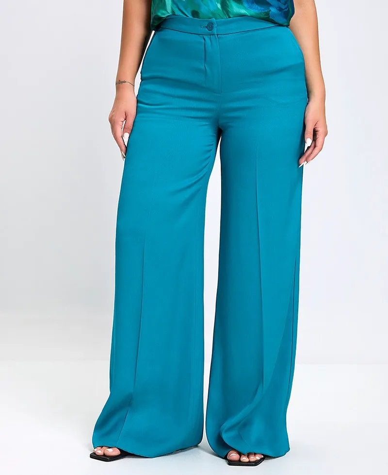 Γυναικείο Παντελόνι Wide Leg σε Πετρόλ